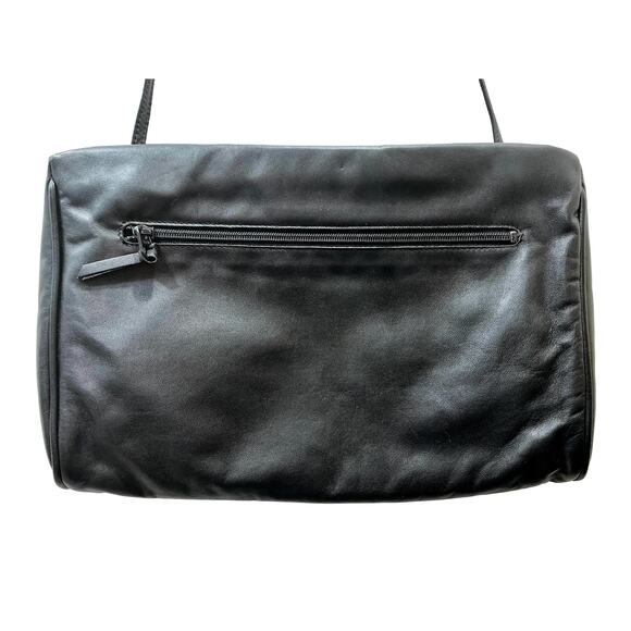 70s 80s Anne Klein Black Leather Shoulder Bag w Lion Face Logo - Picture 4 of 10